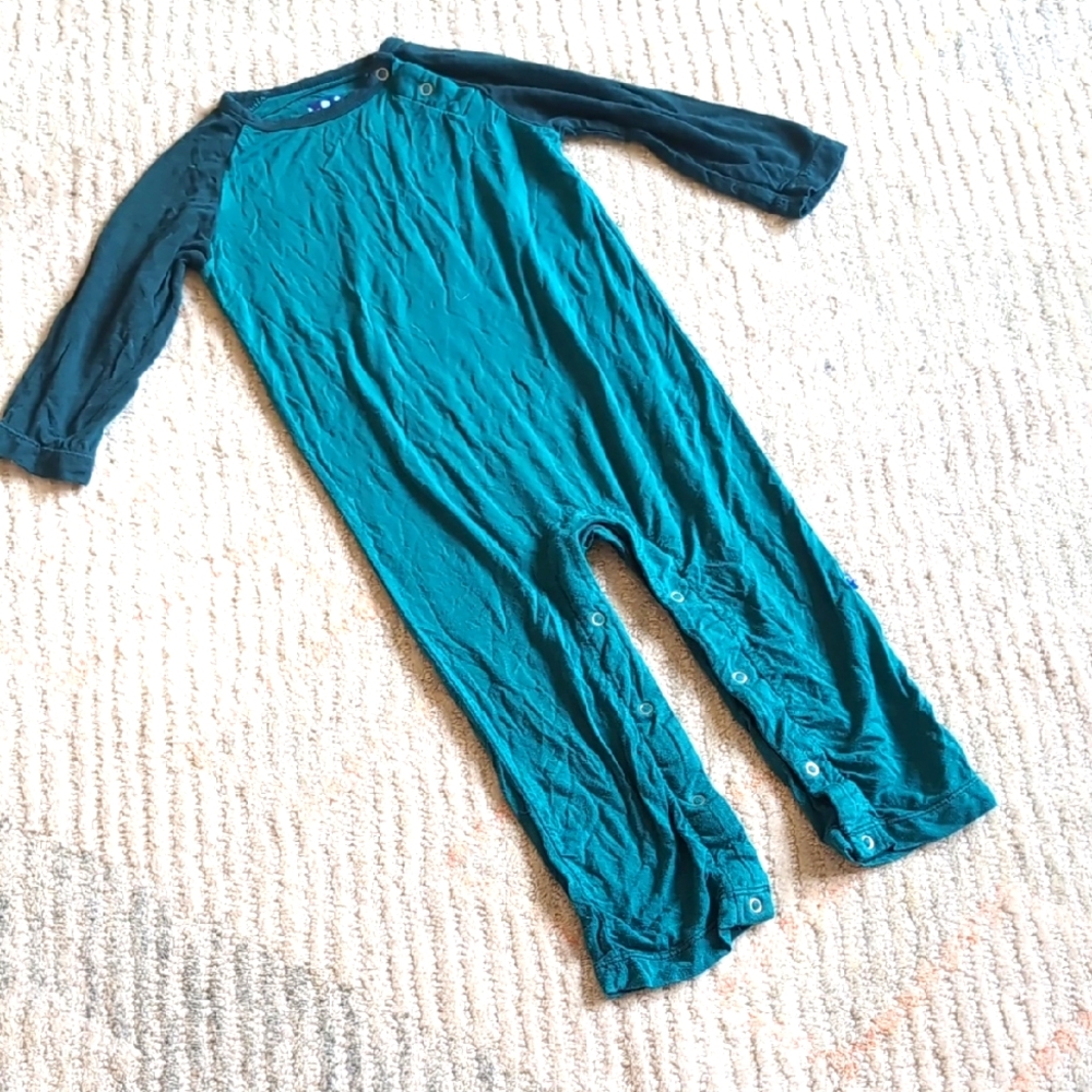 4/$20 Kickee Pants Teal Long Sleeve Baby Romper